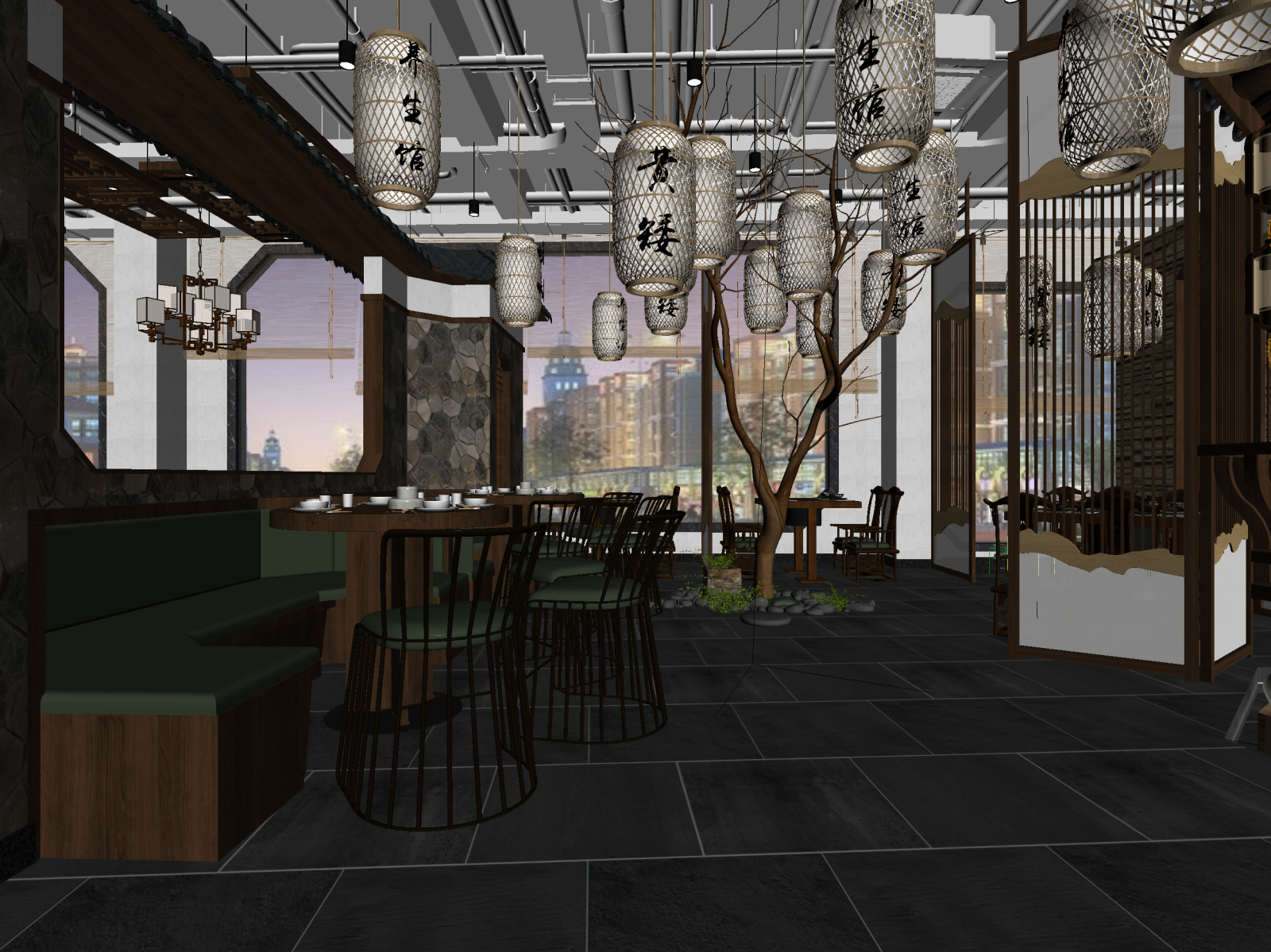 新中式中餐厅3D模型下载【ID:1221710171】