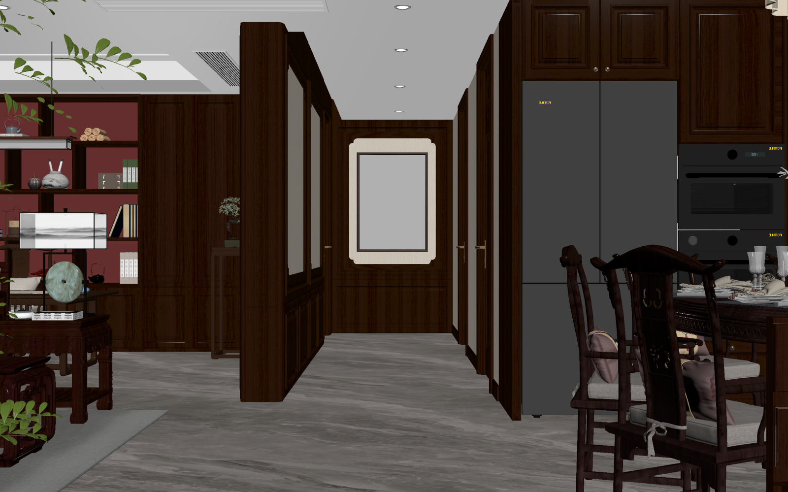 新中式客餐厅3D模型下载【ID:1221711411】