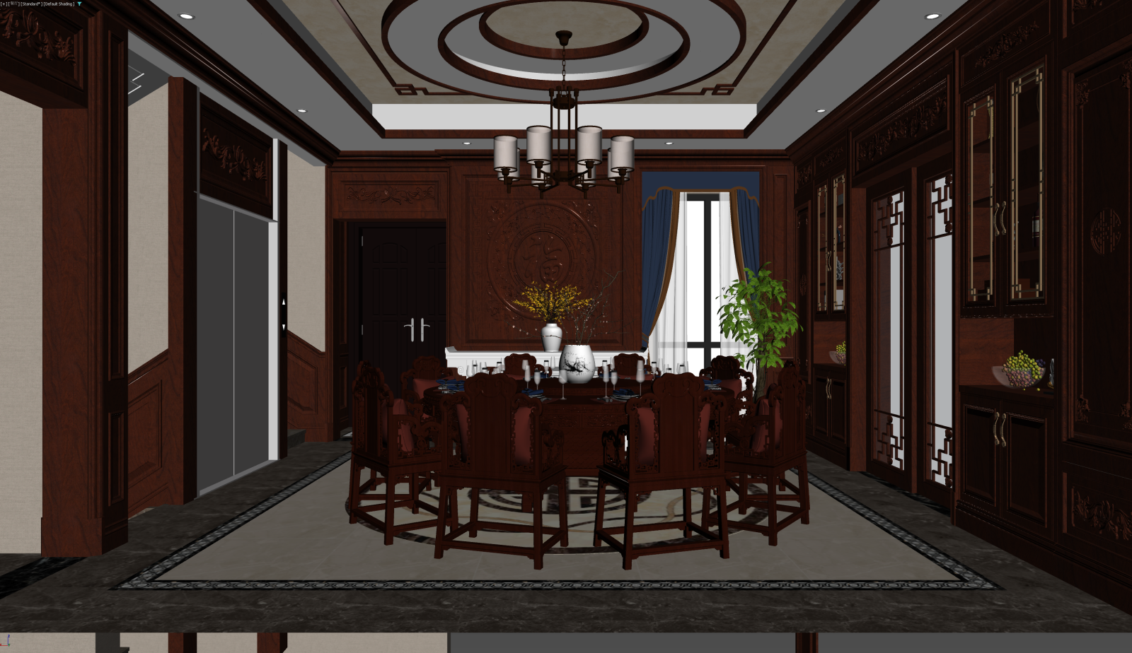 中式别墅餐厅3D模型下载【ID:1222105968】