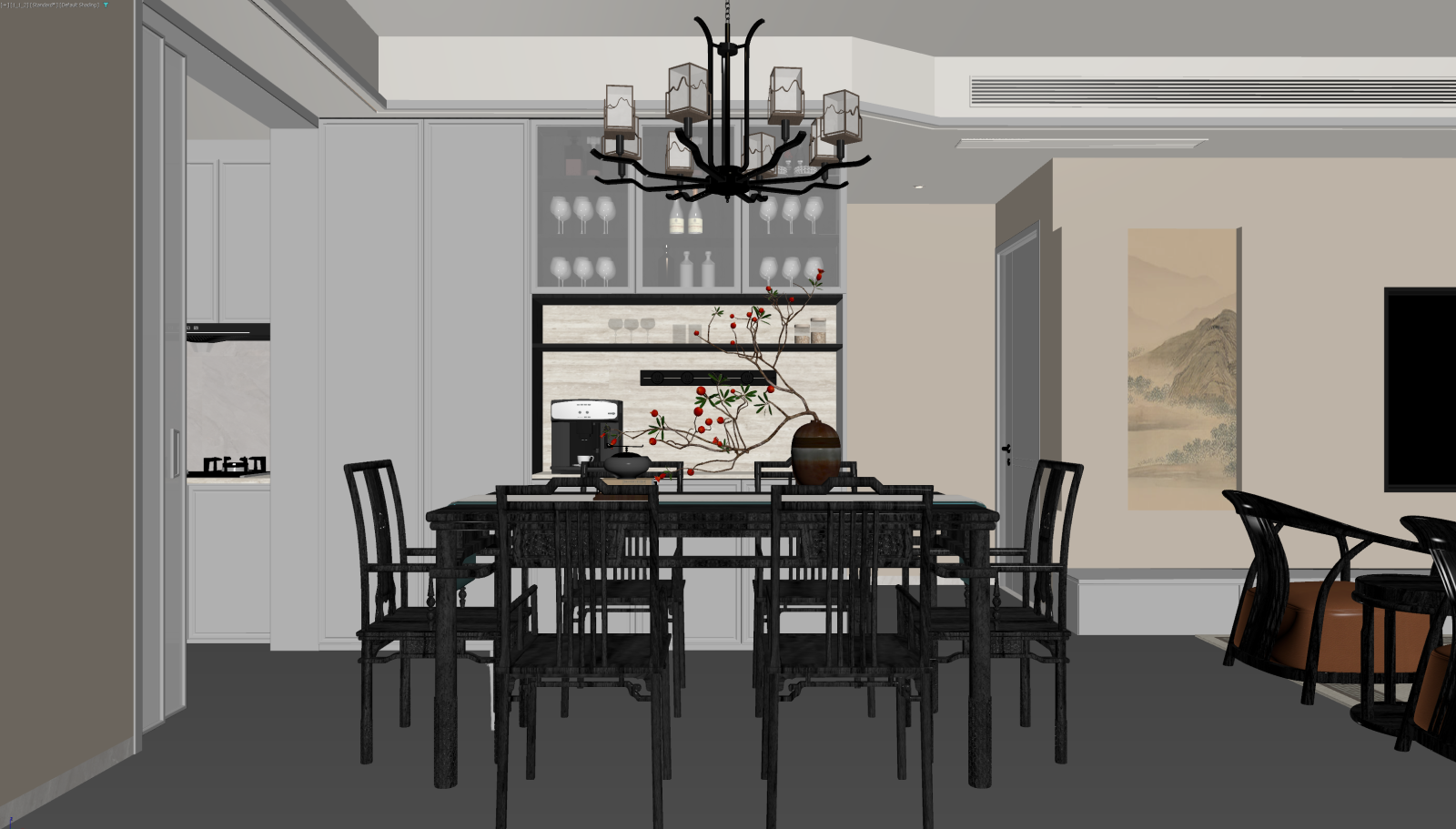 新中式家居餐厅3D模型下载【ID:1221952428】