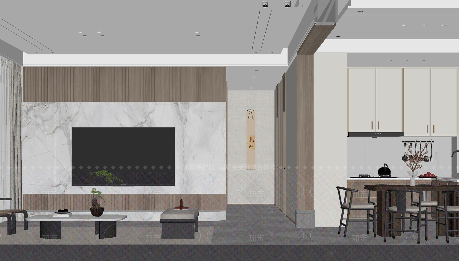 新中式客餐厅3D模型下载【ID:1214630420】