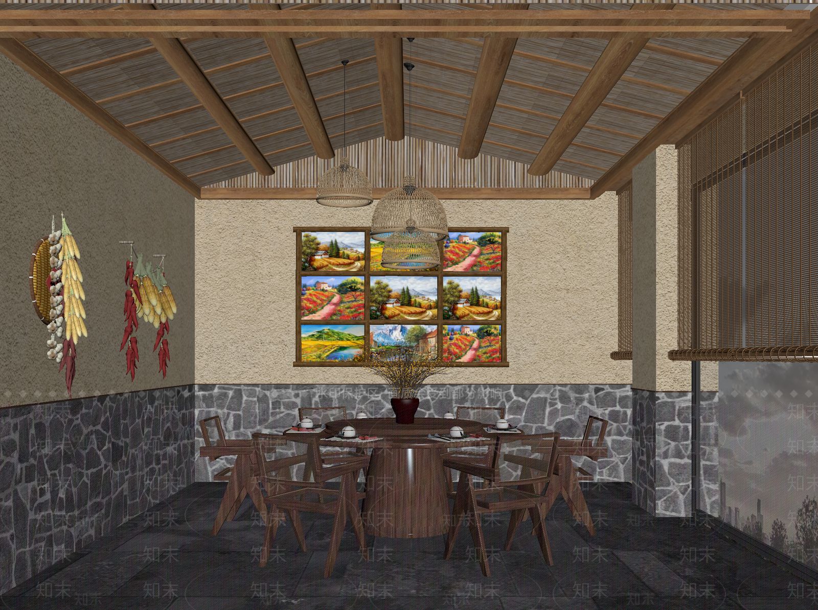 新中式中餐厅3D模型下载【ID:1214037531】