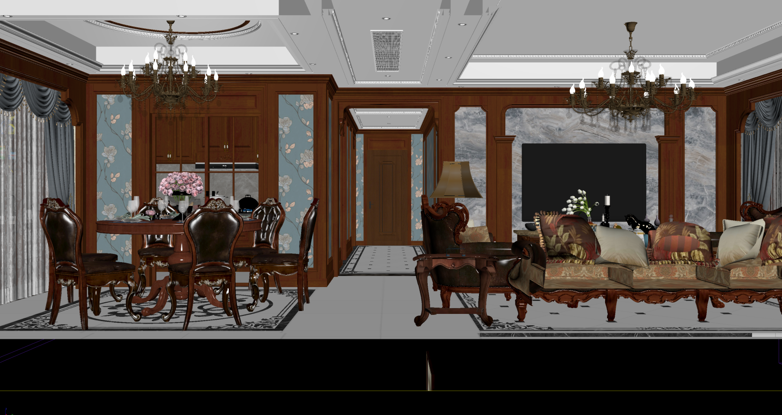 美式客餐厅3D模型下载【ID:1221991367】