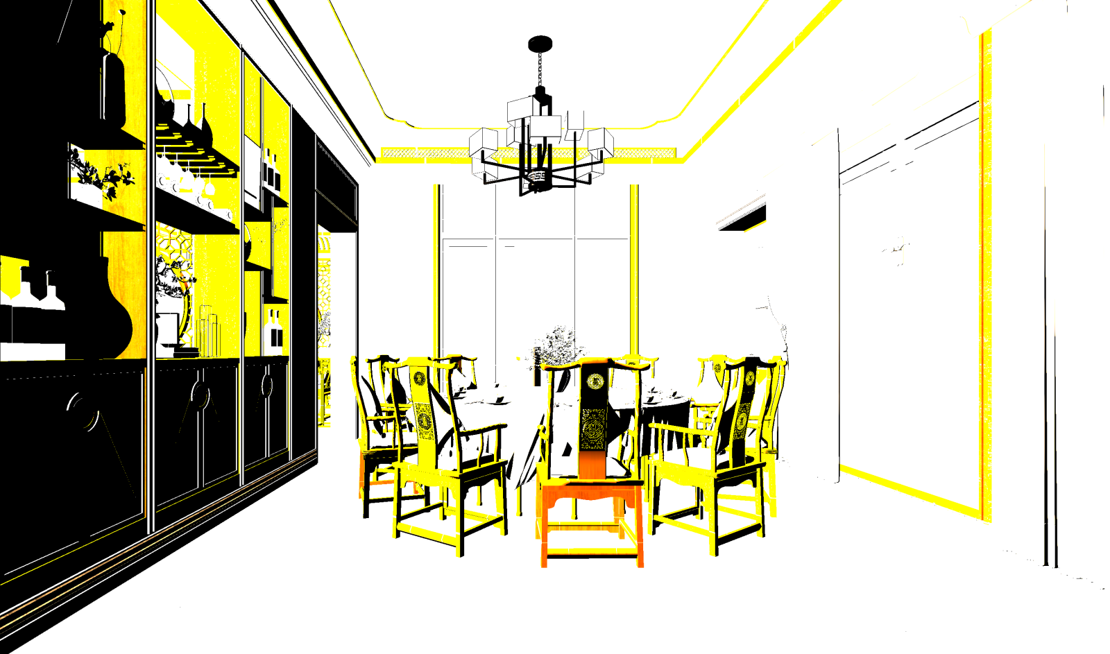 新中式家居餐厅3D模型下载【ID:1221471741】