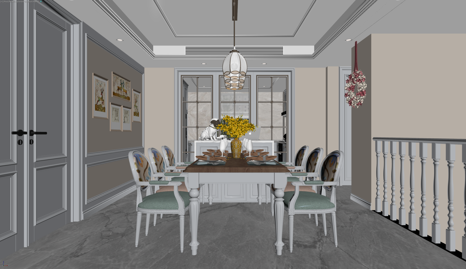 美式家居餐厅3D模型下载【ID:1221484334】
