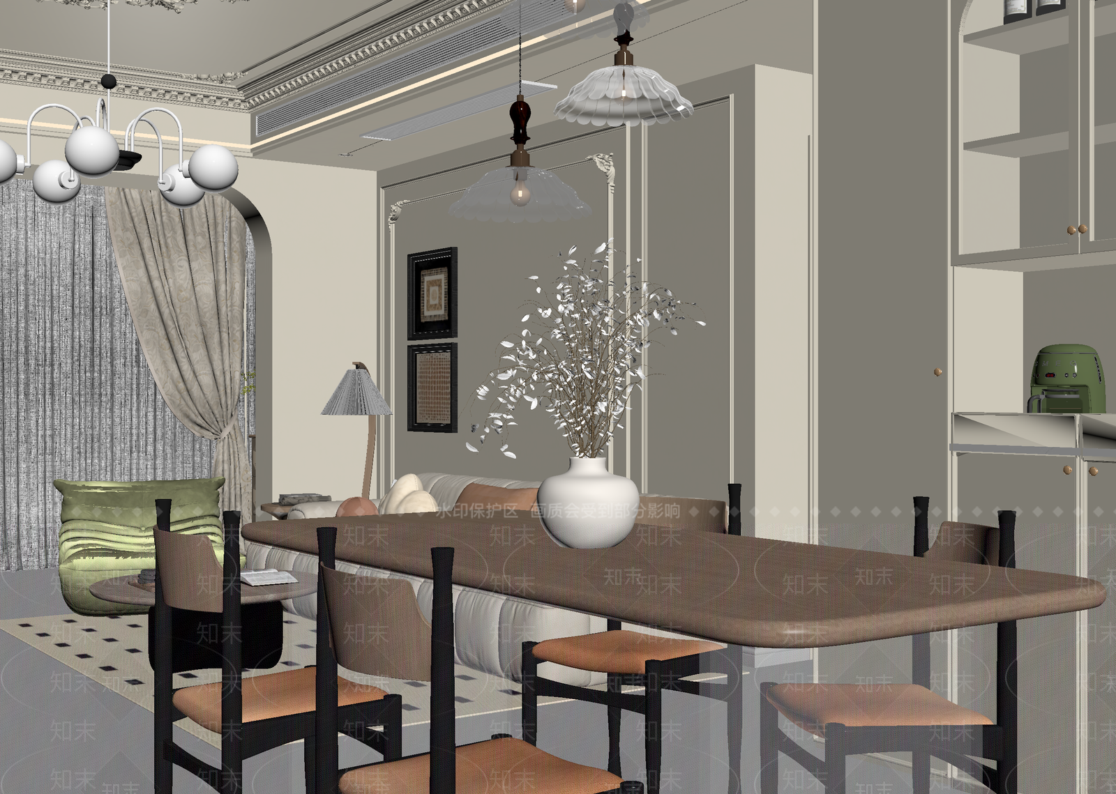 法式家居餐厅3D模型下载【ID:1214720801】