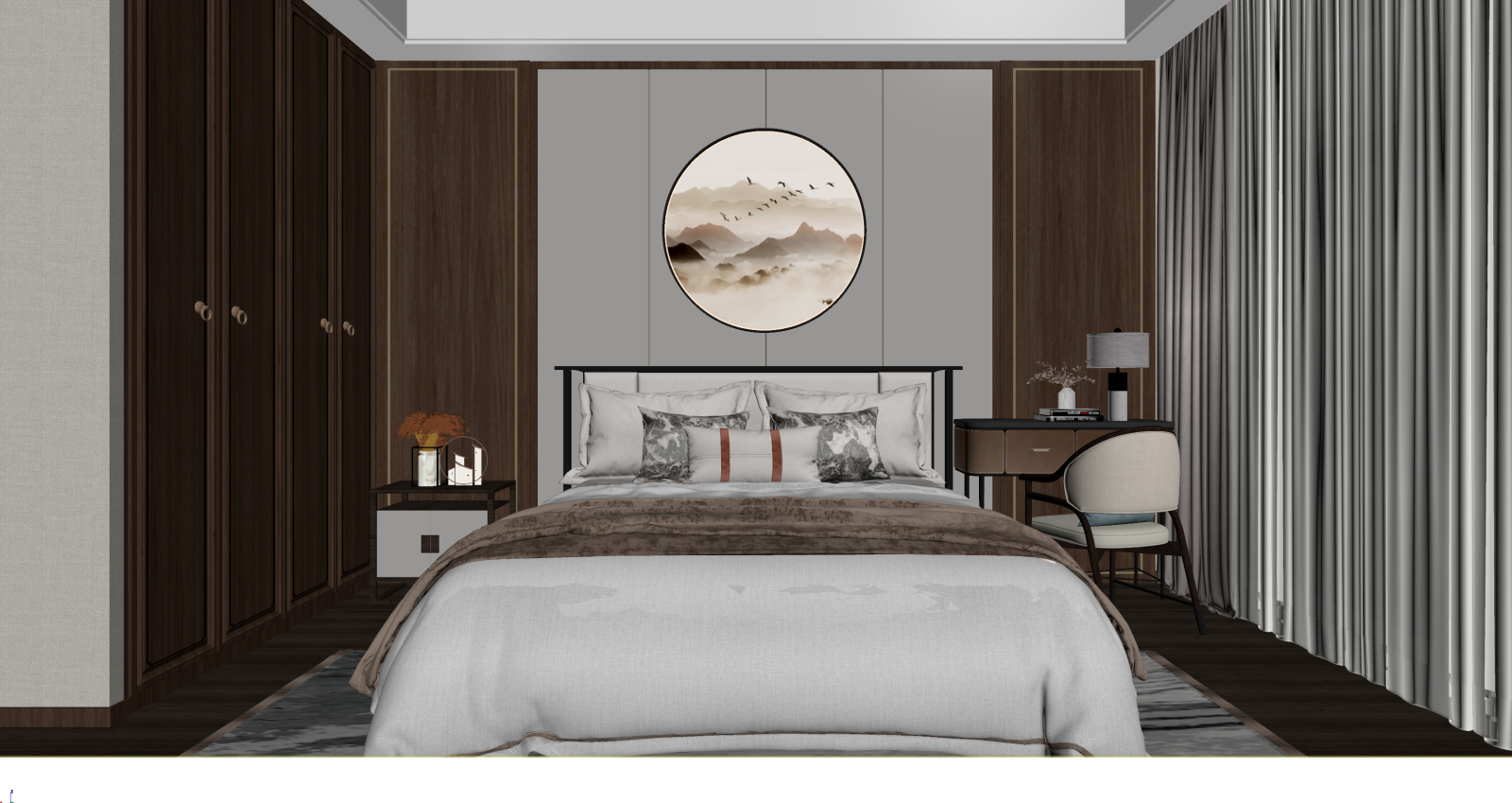 新中式家居卧室3D模型下载【ID:1221826448】