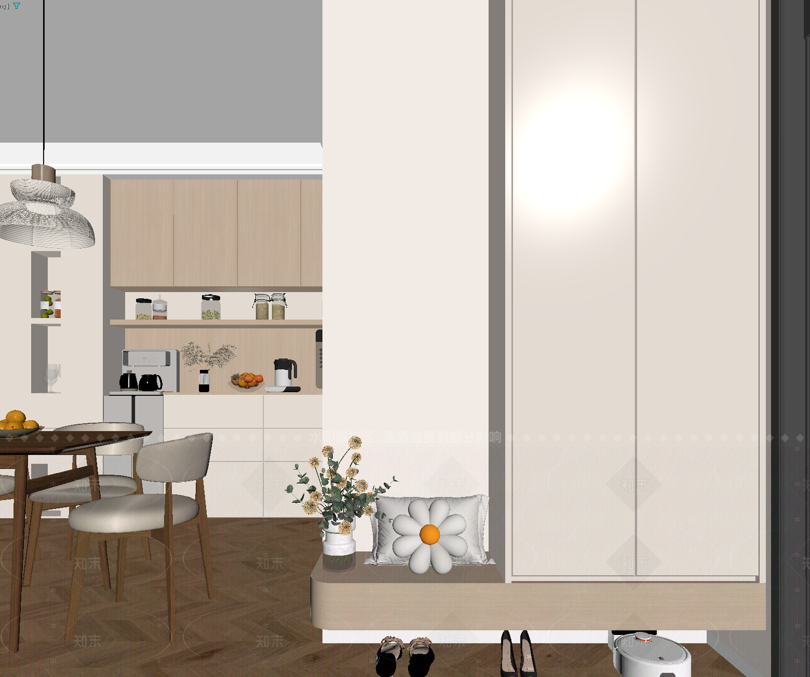 奶油家居餐厅3D模型下载【ID:1214621990】