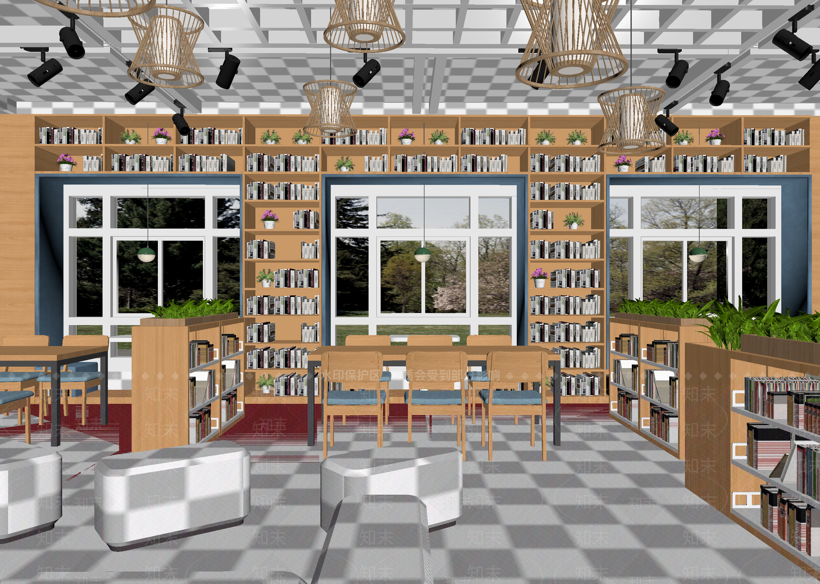 新中式图书馆3D模型下载【ID:1214109954】
