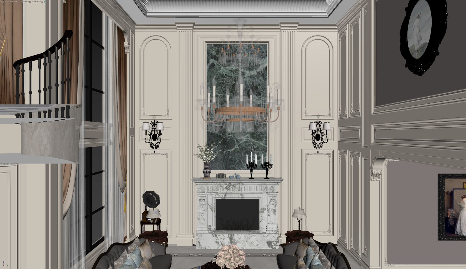 欧式古典挑空客厅3D模型下载【ID:1221979125】
