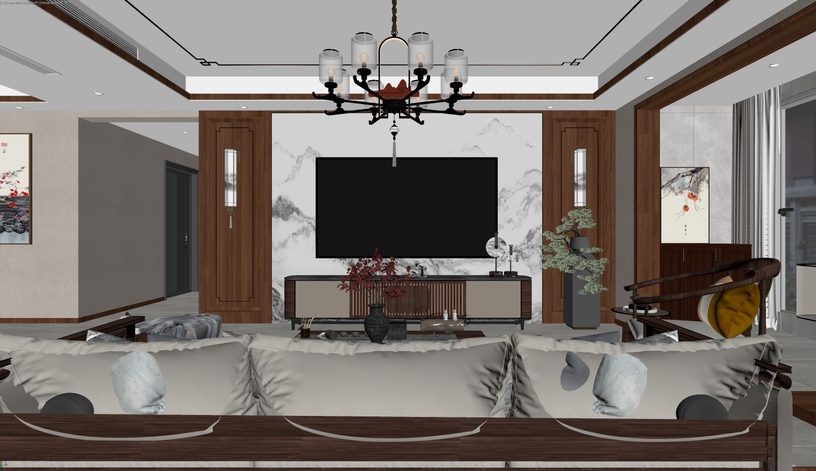 新中式家居客厅3D模型下载【ID:1221782769】