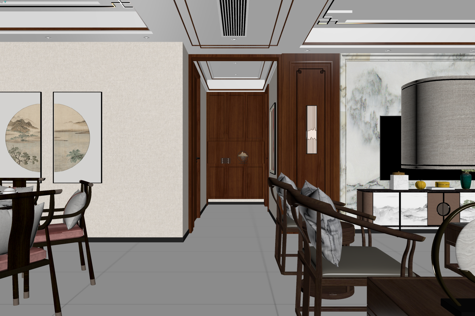 新中式客餐厅3D模型下载【ID:1221488750】