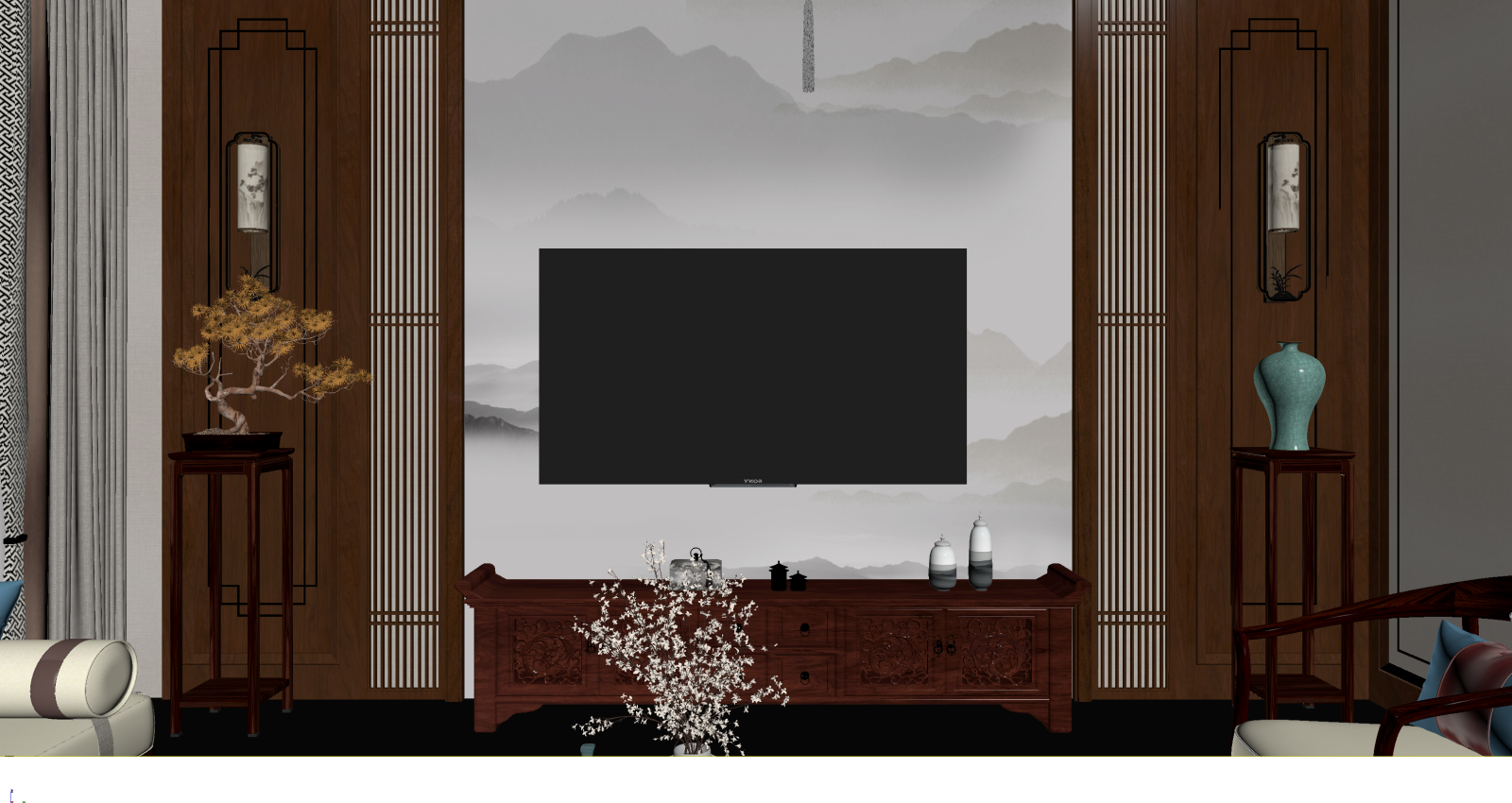 新中式家居客厅3D模型下载【ID:1221513247】