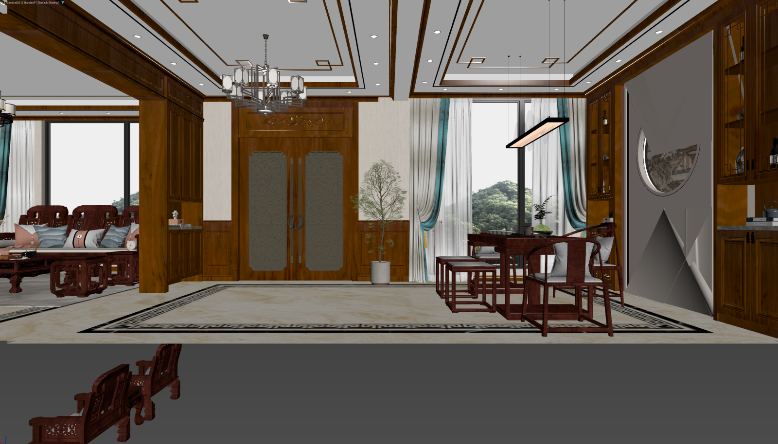 中式客餐厅3D模型下载【ID:1221876093】