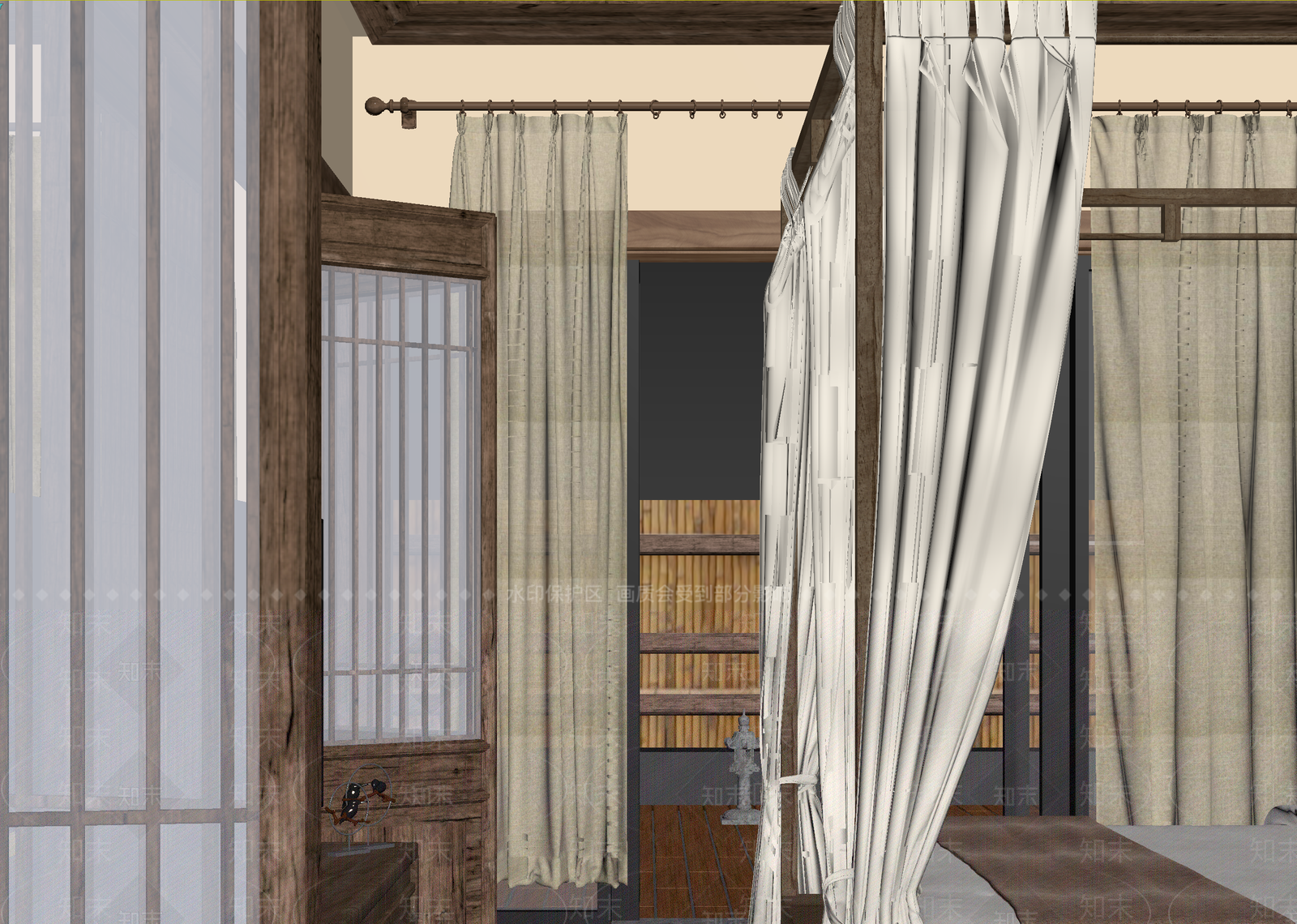 复古民宿客房3D模型下载【ID:1215113695】