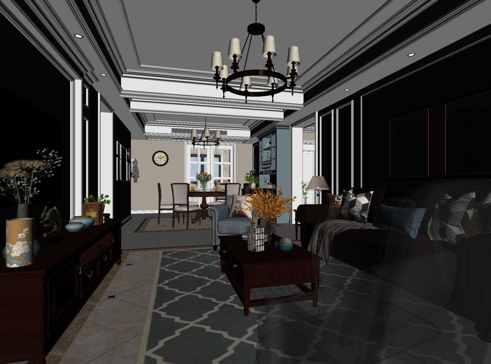 美式客餐厅3D模型下载【ID:1221995867】