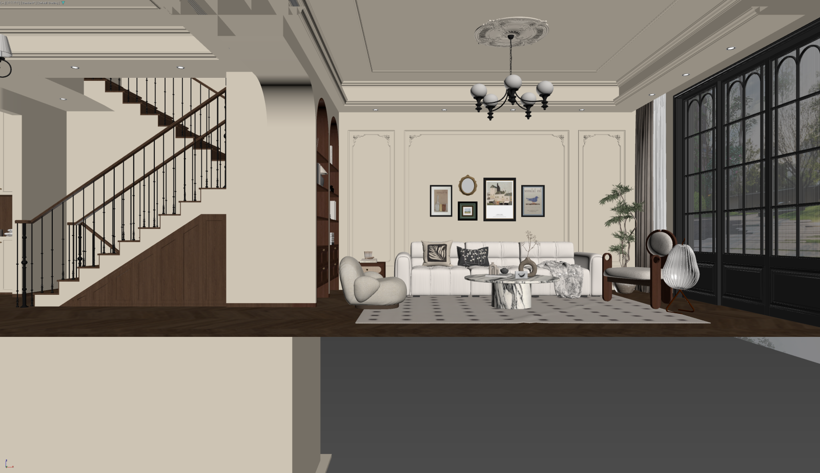 奶油挑空客厅3D模型下载【ID:1221490783】