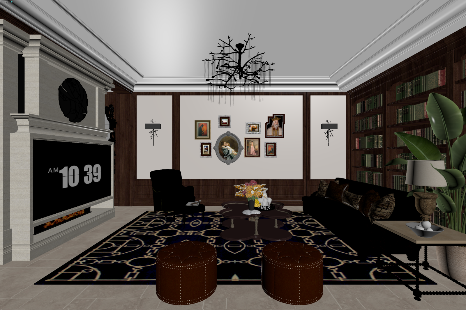 美式家居客厅3D模型下载【ID:1221495778】