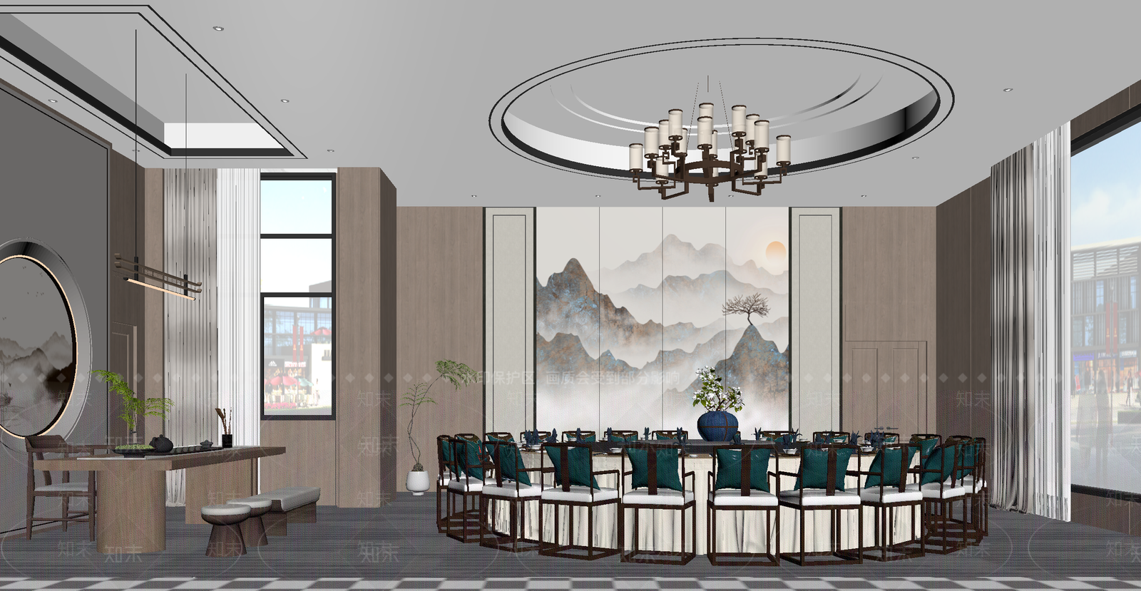 新中式中餐厅3D模型下载【ID:1214140765】