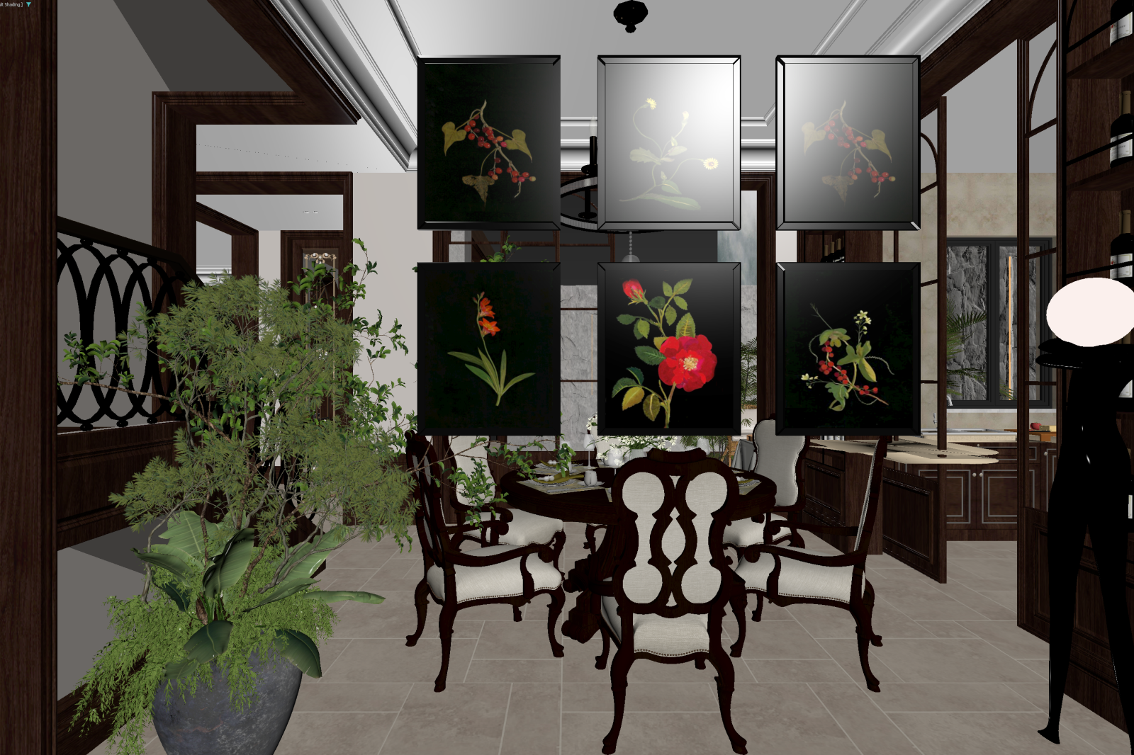 美式家居餐厅3D模型下载【ID:1221495084】