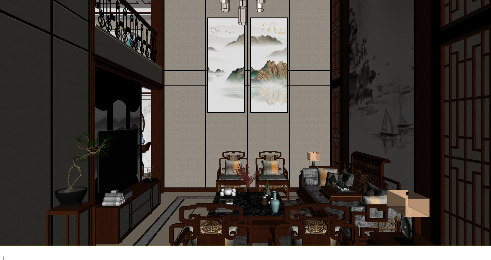 中式挑空客厅3D模型下载【ID:1221487464】