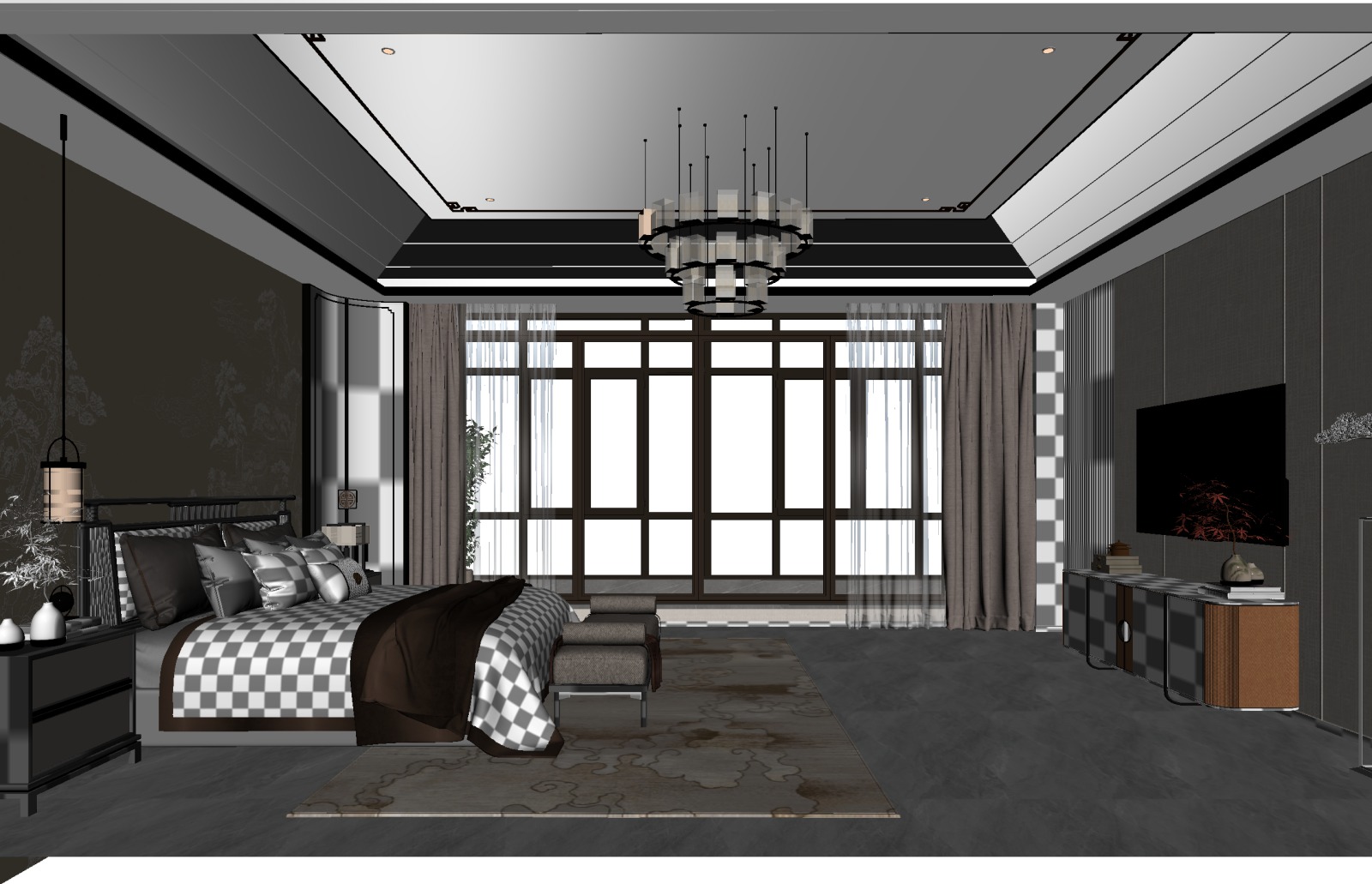 新中式家居卧室3D模型下载【ID:1221713083】