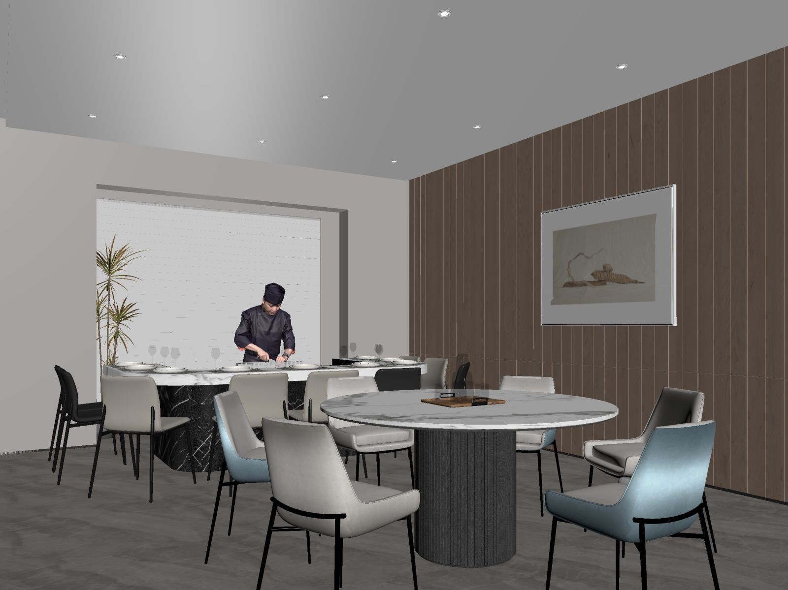 现代酒店餐厅3D模型下载【ID:1222033406】
