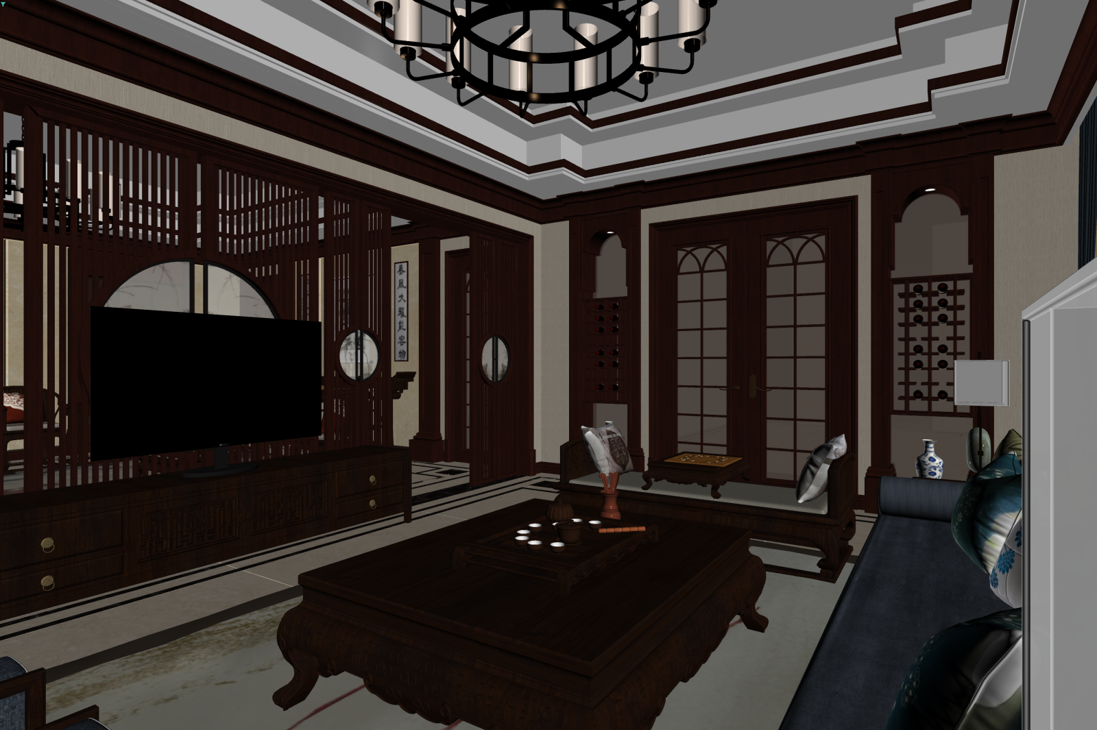 中式家居客厅3D模型下载【ID:1221493017】