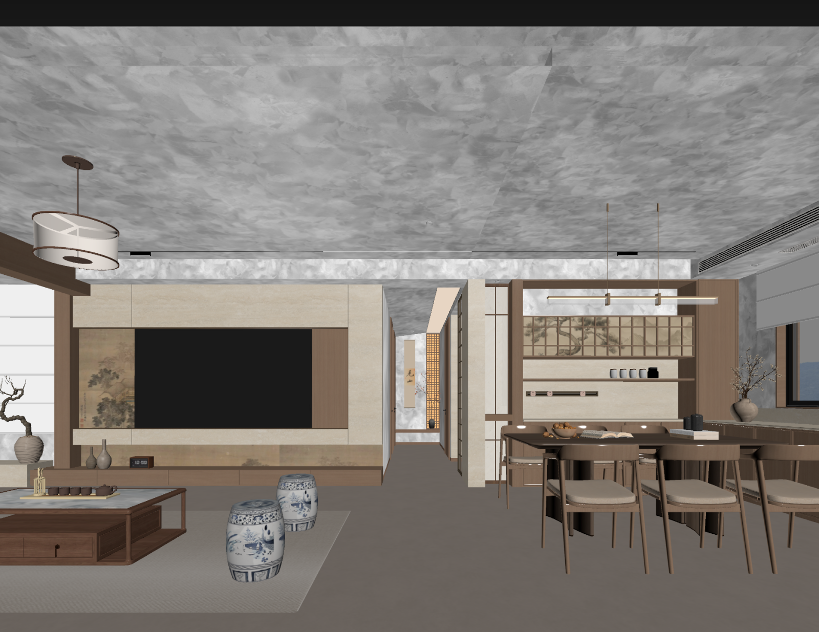 新中式客餐厅3D模型下载【ID:1221711277】