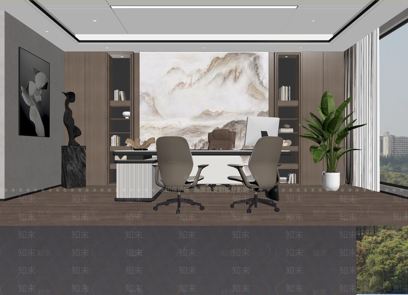 新中式办公室3D模型下载【ID:1214652370】