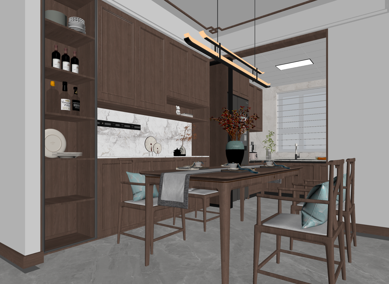新中式家居餐厅3D模型下载【ID:1222018779】