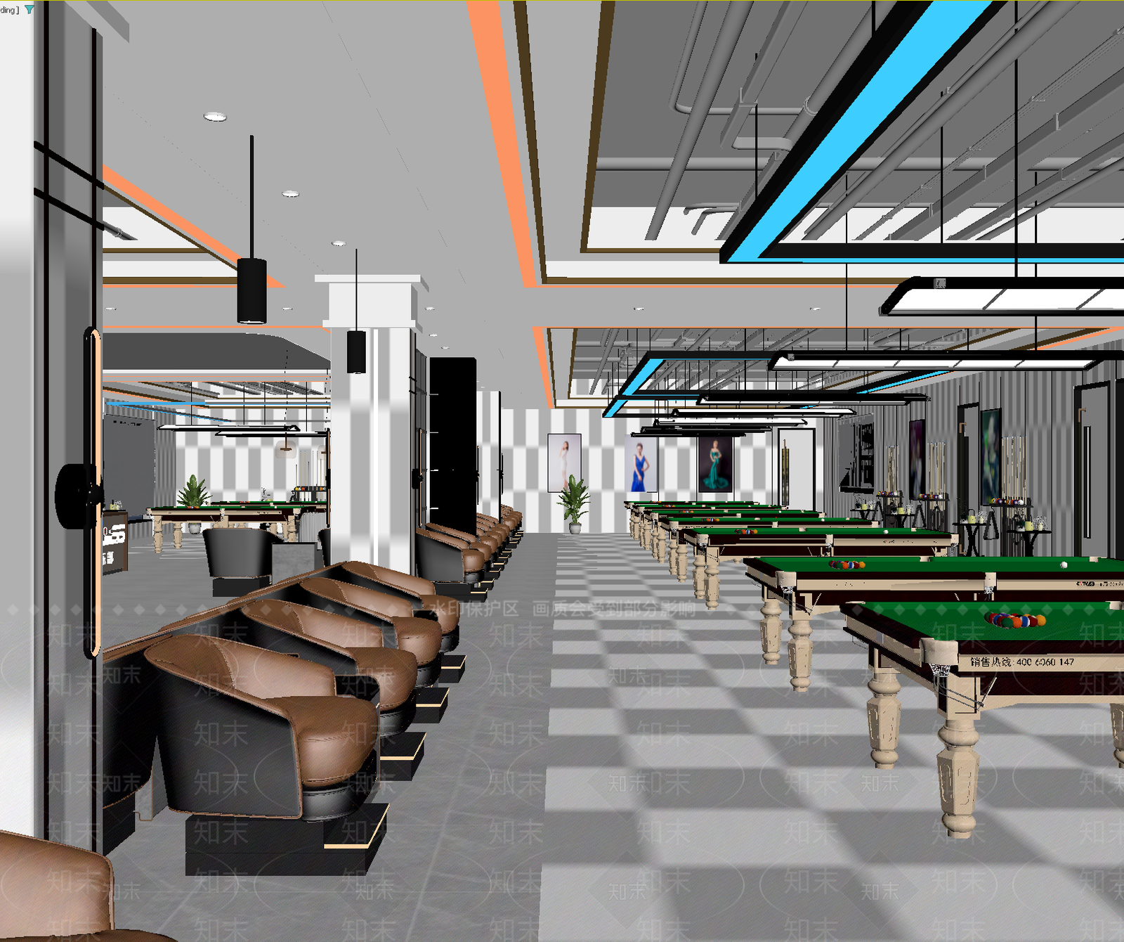 工业风台球室3D模型下载【ID:1213902499】