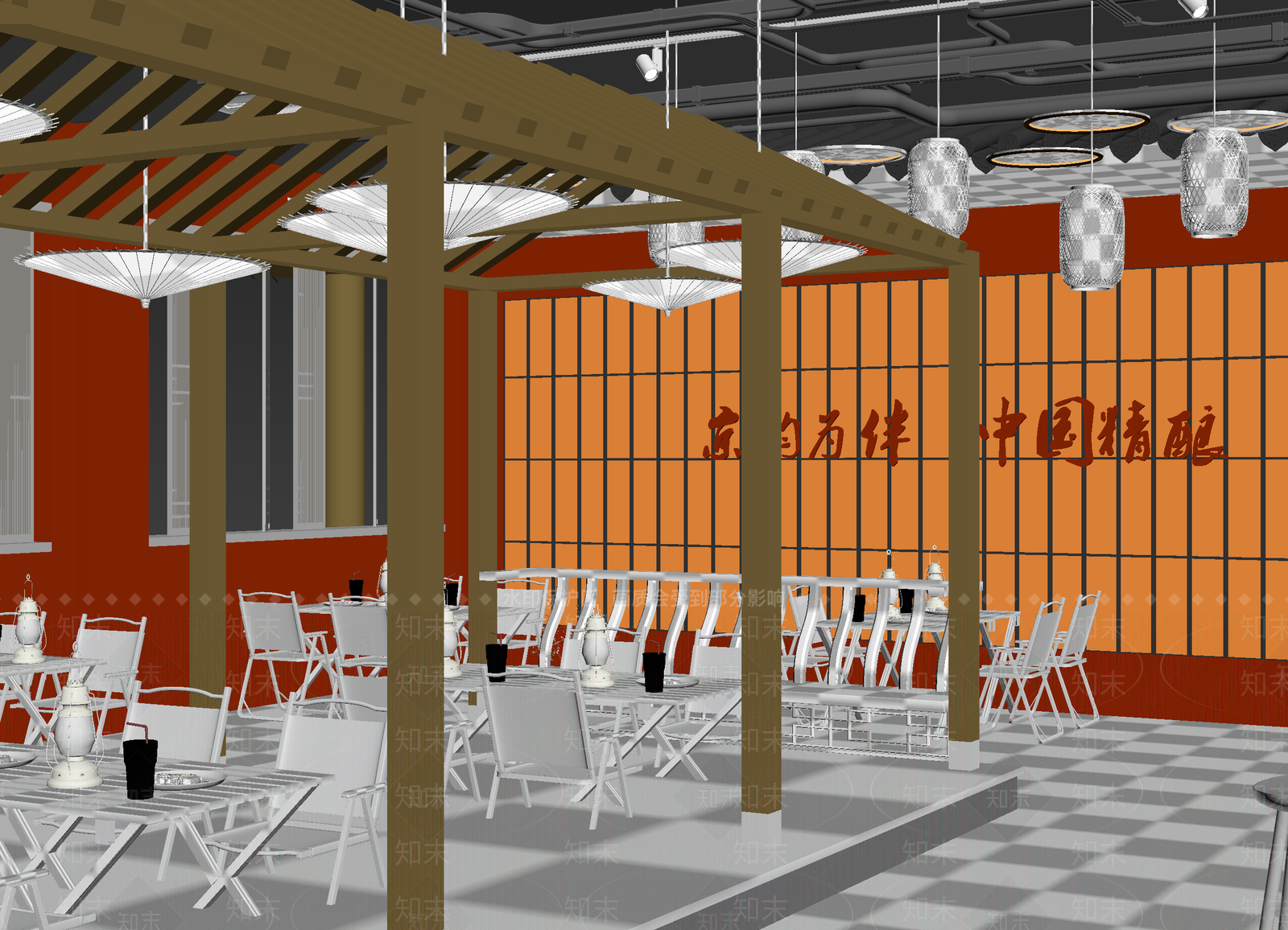 新中式中餐厅3D模型下载【ID:1214446634】