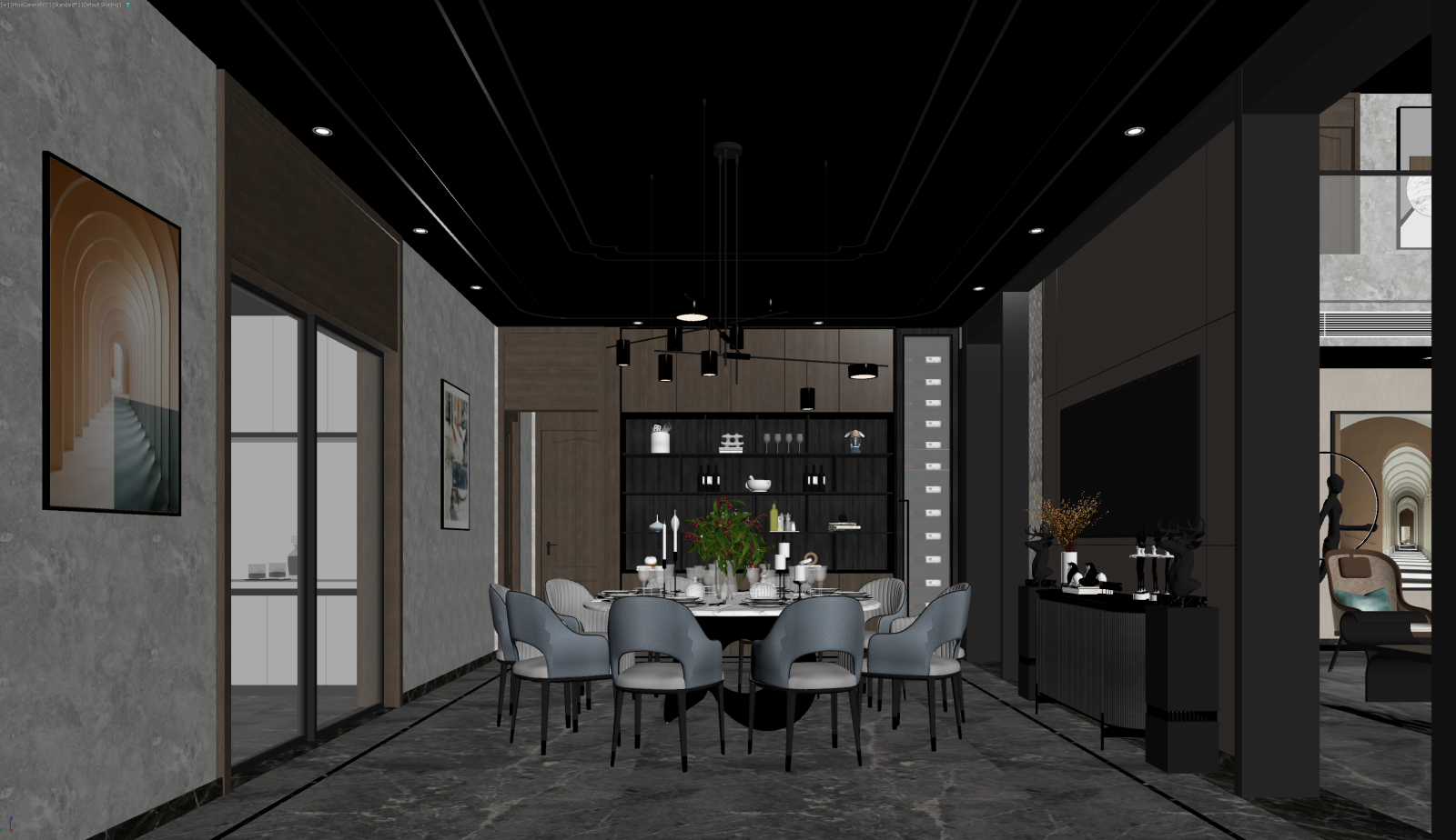 新中式家居餐厅3D模型下载【ID:1222090690】