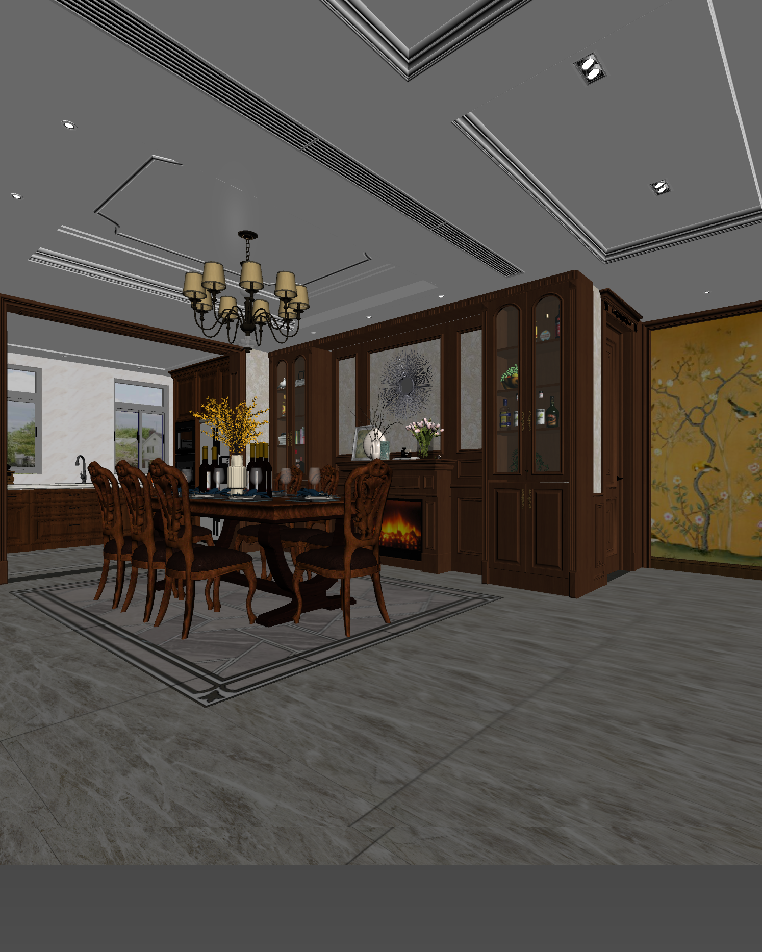 美式家居餐厅3D模型下载【ID:1222012204】