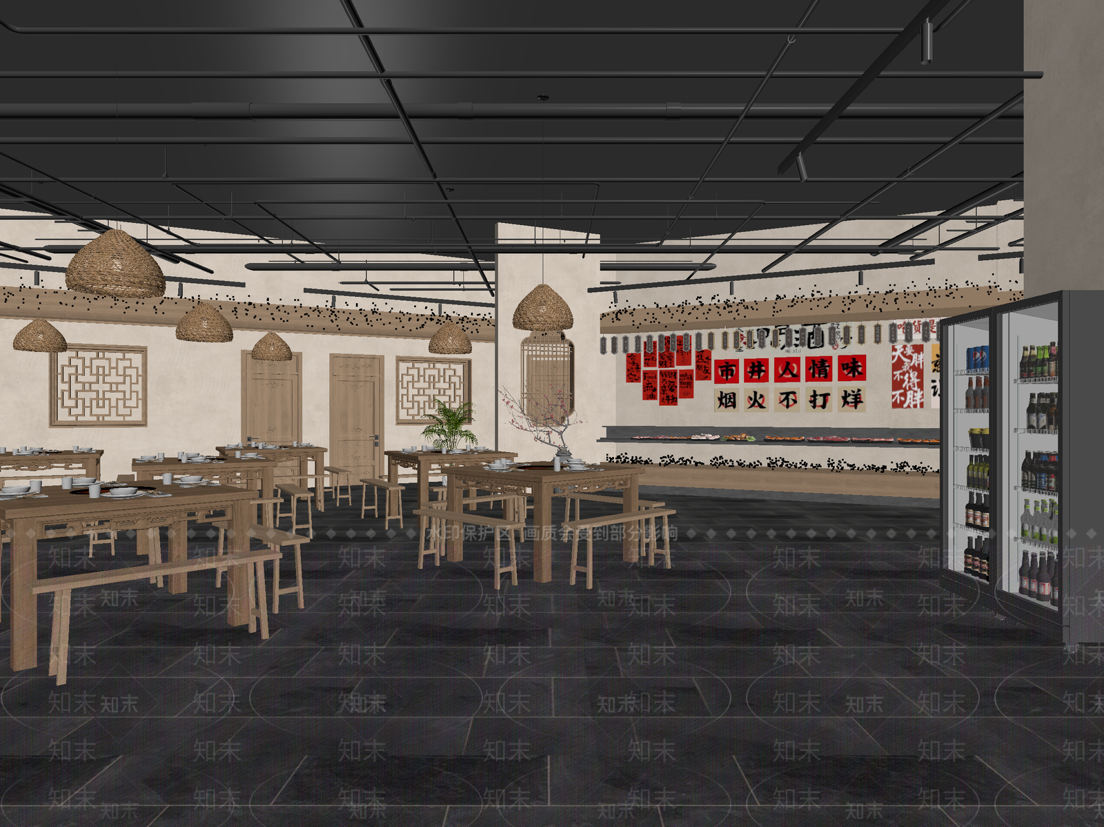 新中式中餐厅3D模型下载【ID:1215157612】