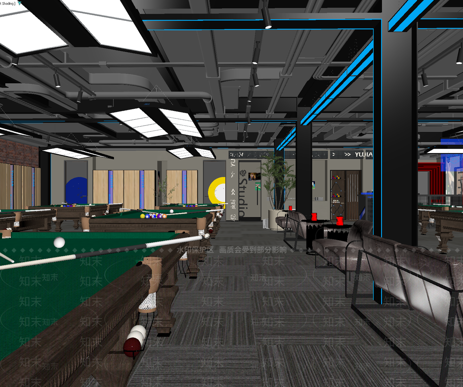 工业风台球室3D模型下载【ID:1213905764】