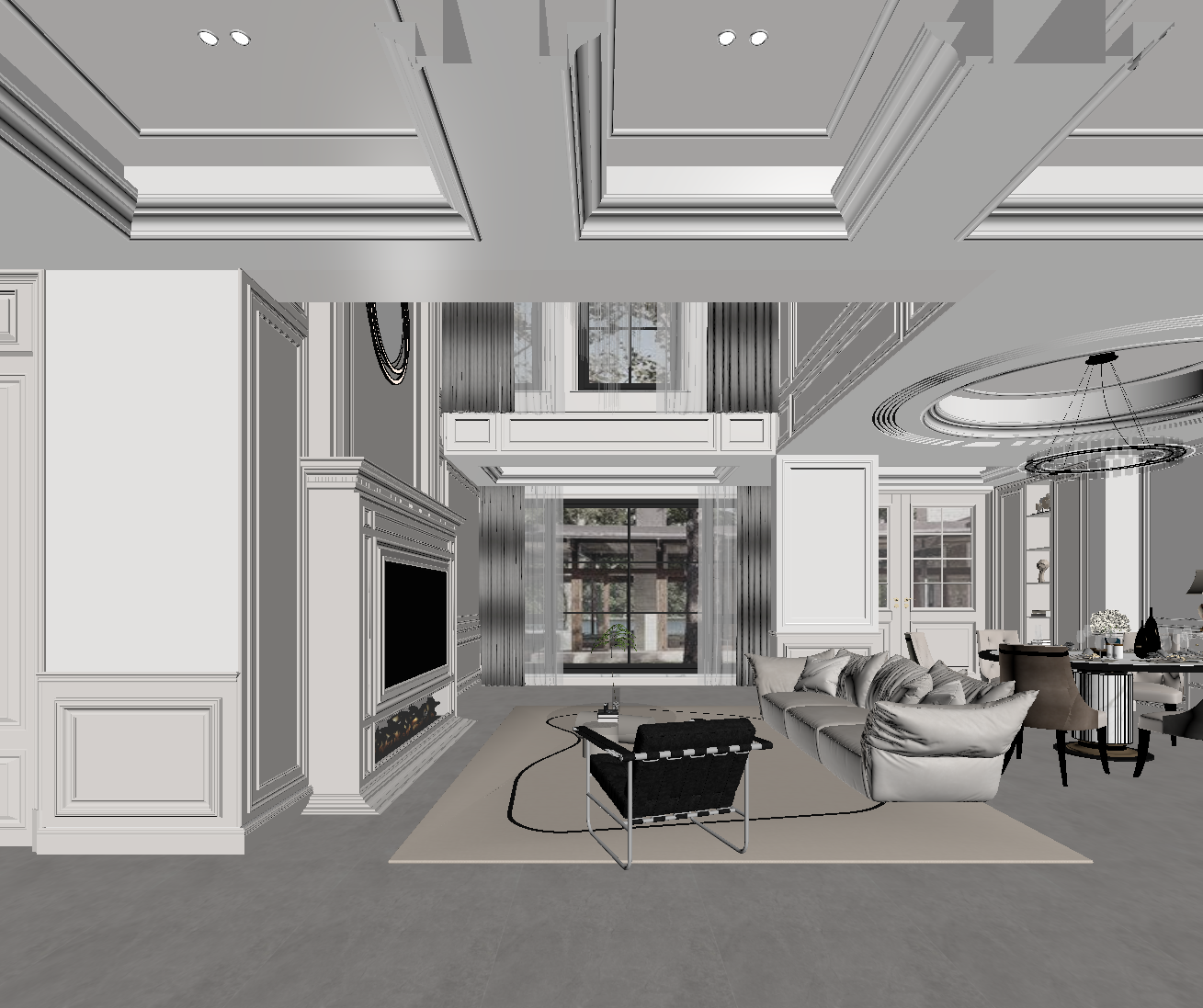 法式挑空客厅3D模型下载【ID:1222188390】