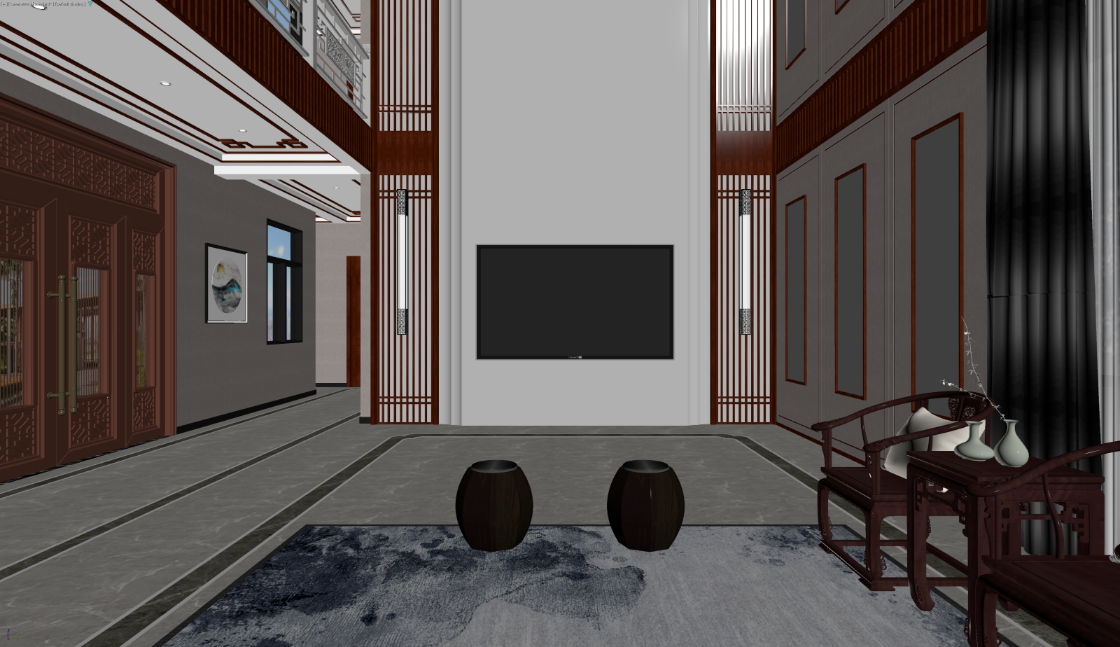 新中式挑空客厅3D模型下载【ID:1222007654】
