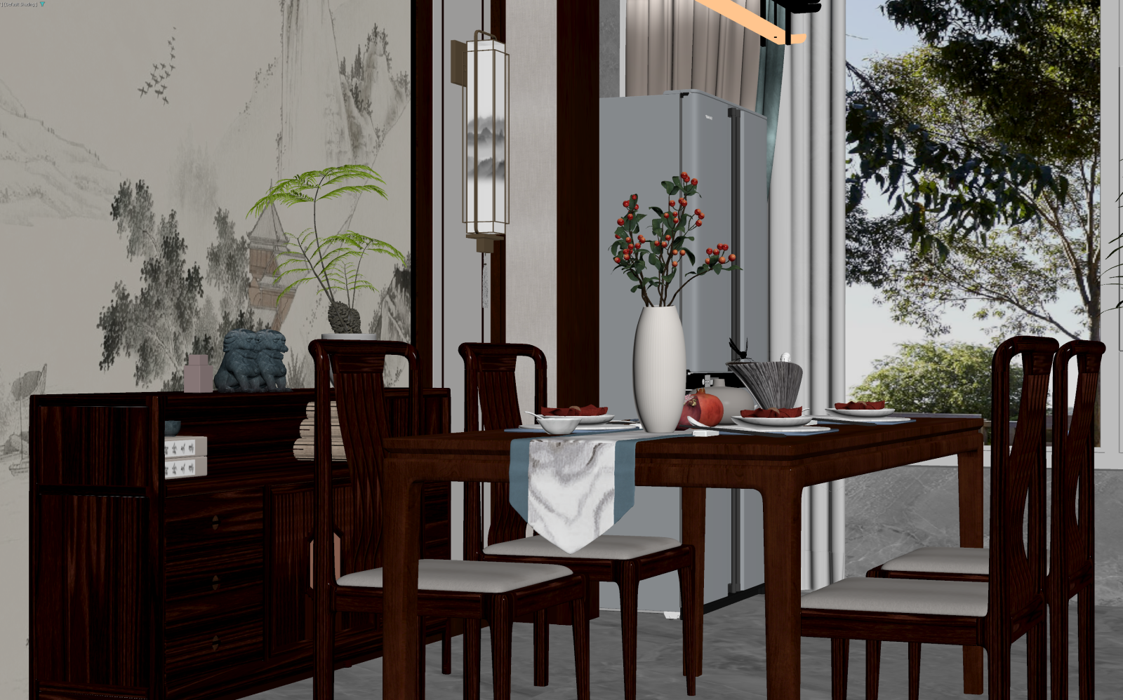 新中式家居餐厅3D模型下载【ID:1221490629】