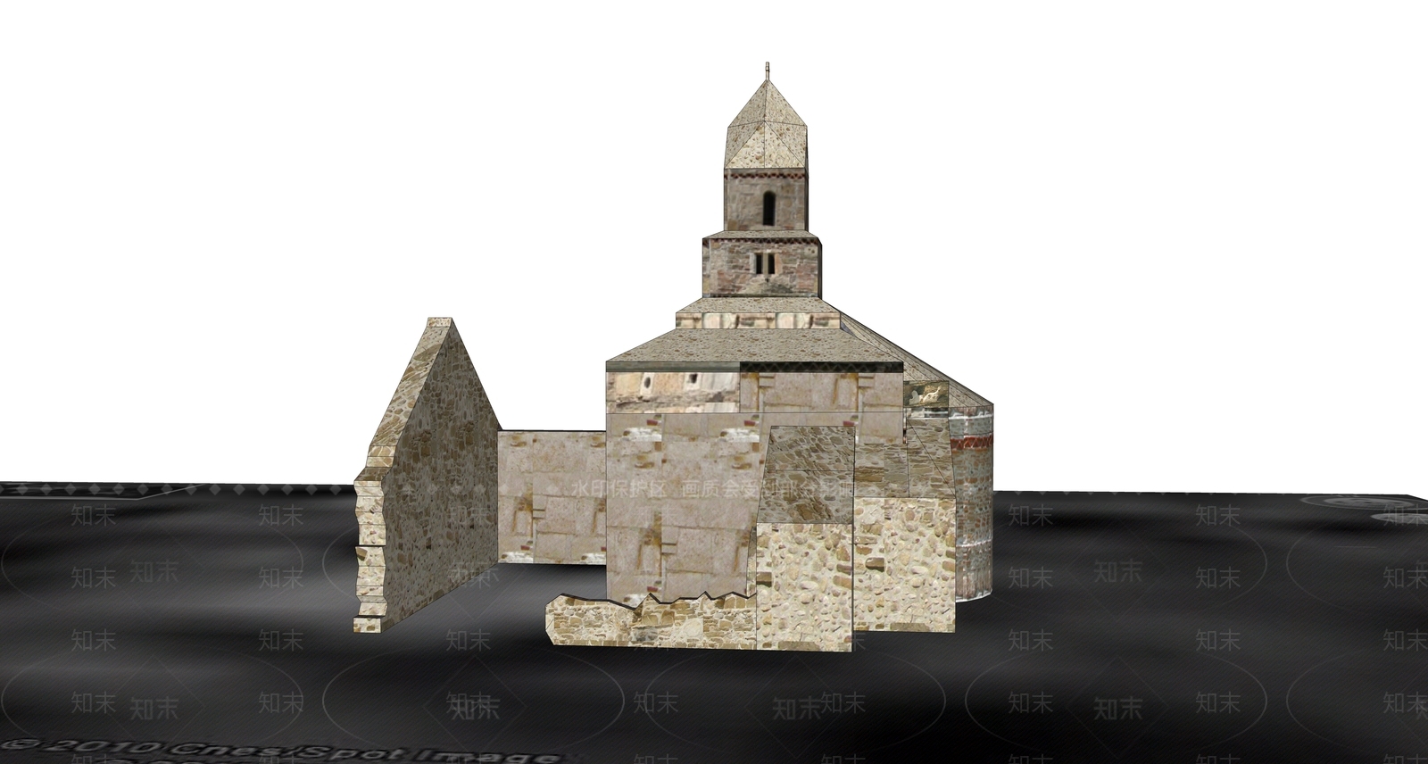 基督教堂建筑废墟设计钟楼SU模型下载【ID:832791566】