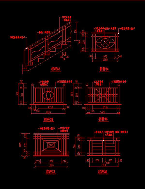 楼梯栏杆扶手CAD图库施工图下载【ID:126750830】