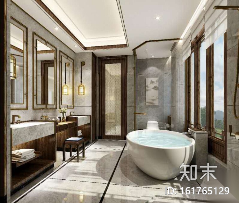 [深圳]新中式酒店设计施工图（含效果图）cad施工图下载【ID:161765129】