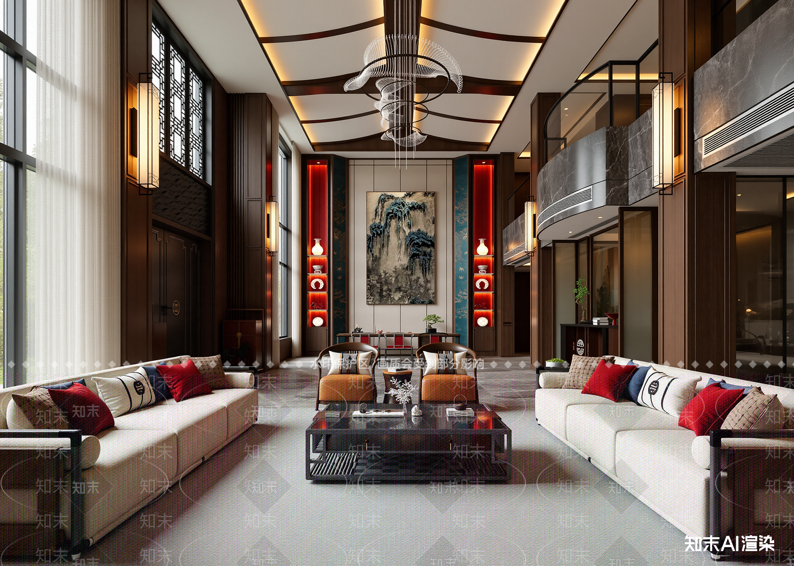 新中式酒店大堂3D模型下载【ID:1215126016】