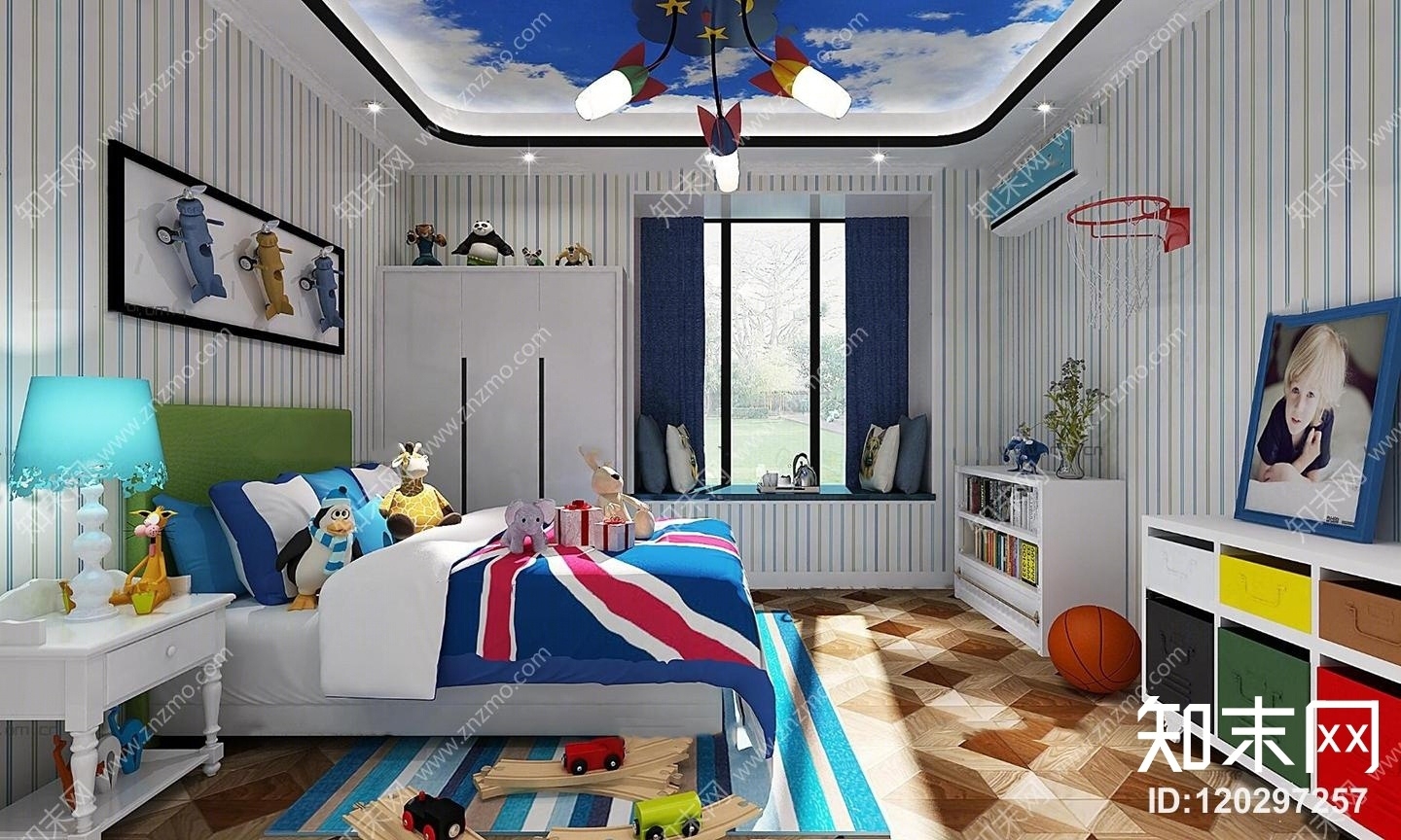 地中海儿童卧室书柜斗柜组合3D模型下载【ID:120297257】