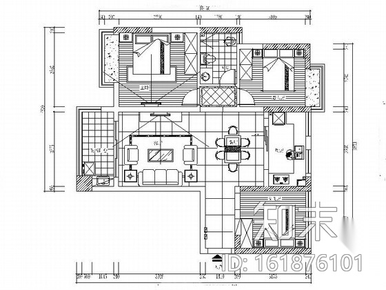 [江西]名人雅居三居室室内设计CAD施工图（含效果）施工图下载【ID:161876101】