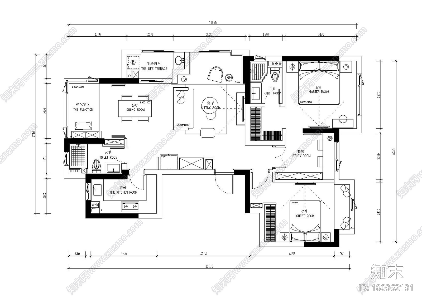 [云南]昆明现代三居室住宅施工图_附效果图施工图下载【ID:180362131】