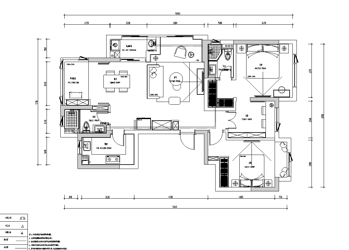 [云南]昆明现代三居室住宅施工图_附效果图施工图下载【ID:180362131】