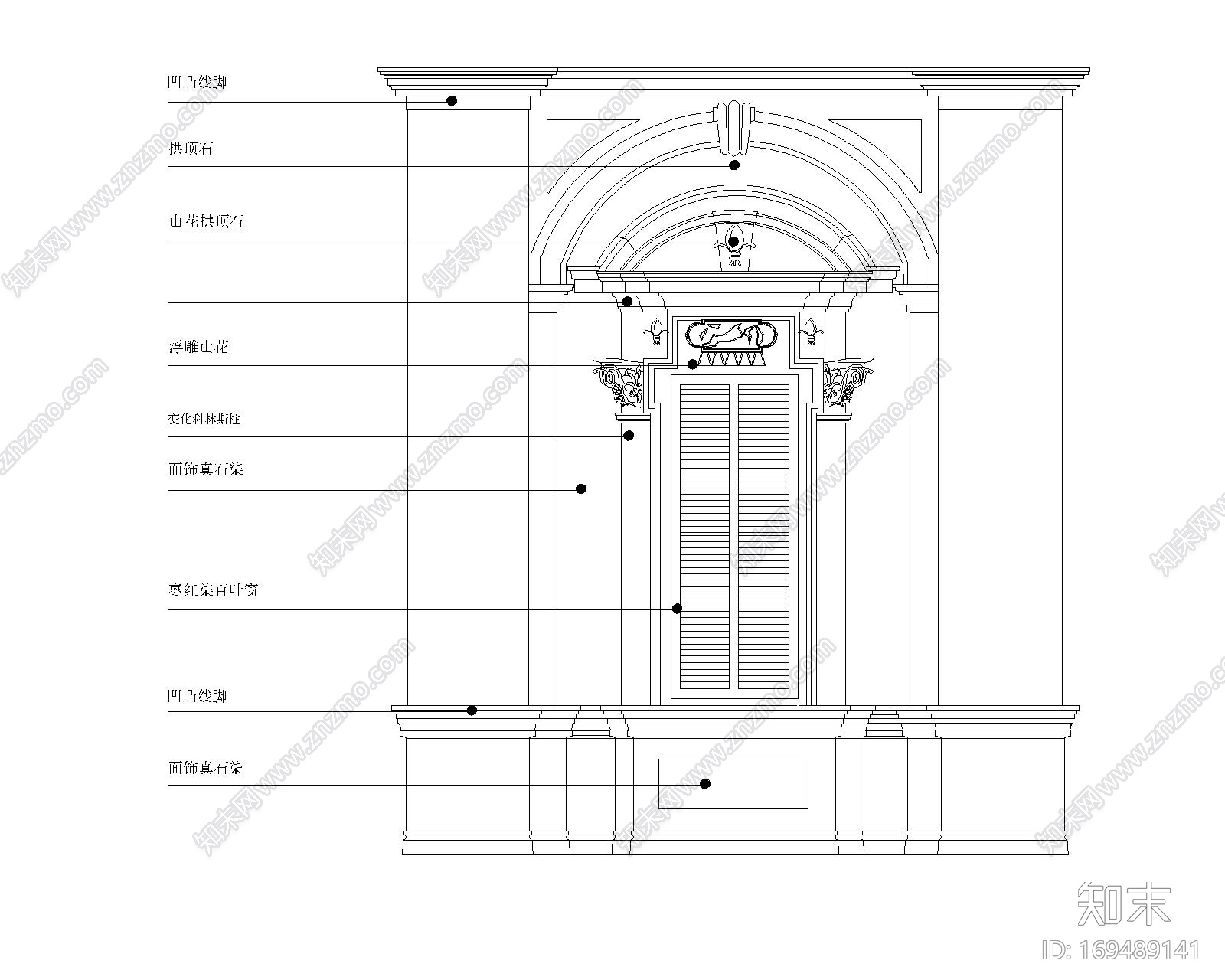 欧式外墙造型窗户门CADcad施工图下载【ID:169489141】