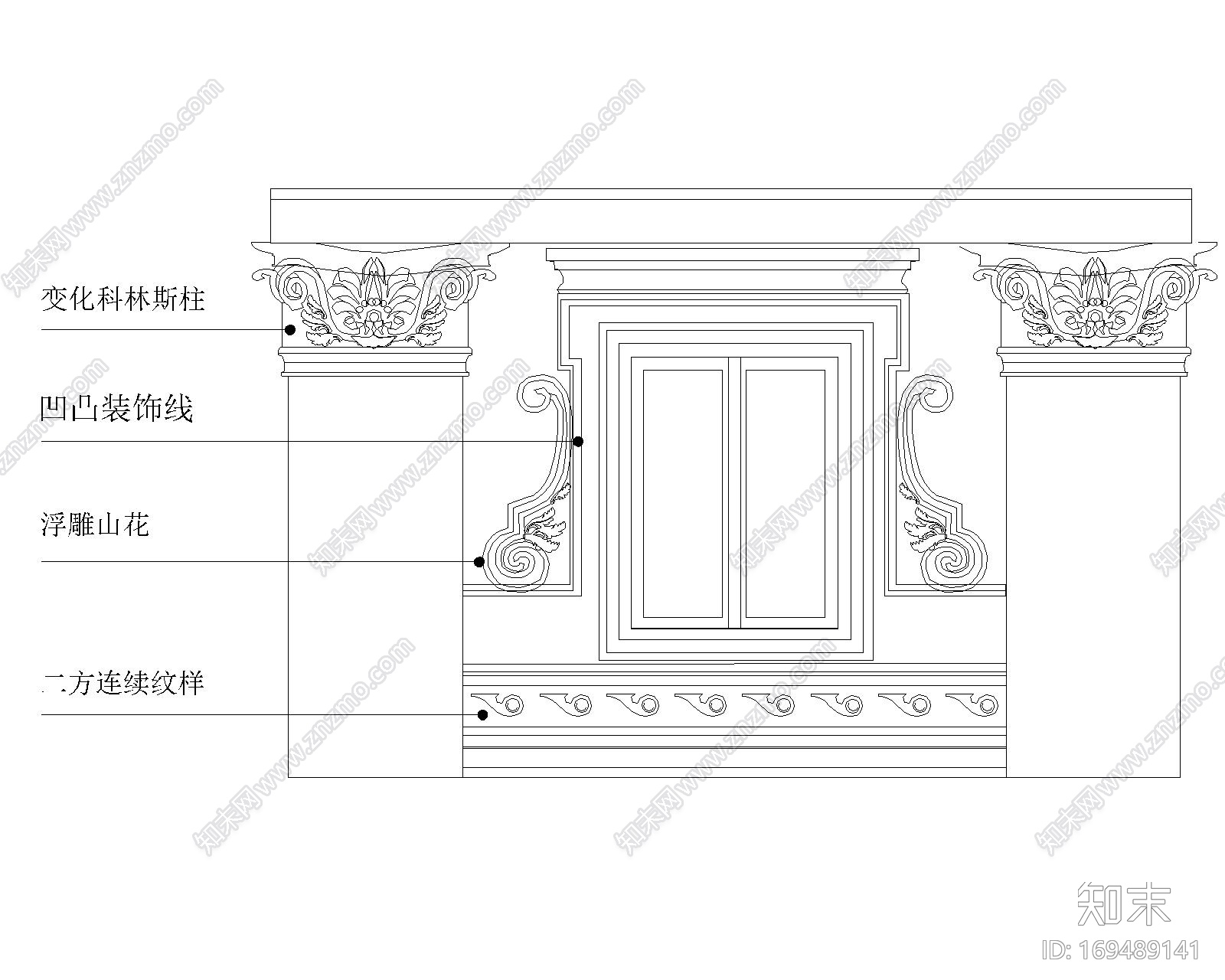 欧式外墙造型窗户门CADcad施工图下载【ID:169489141】